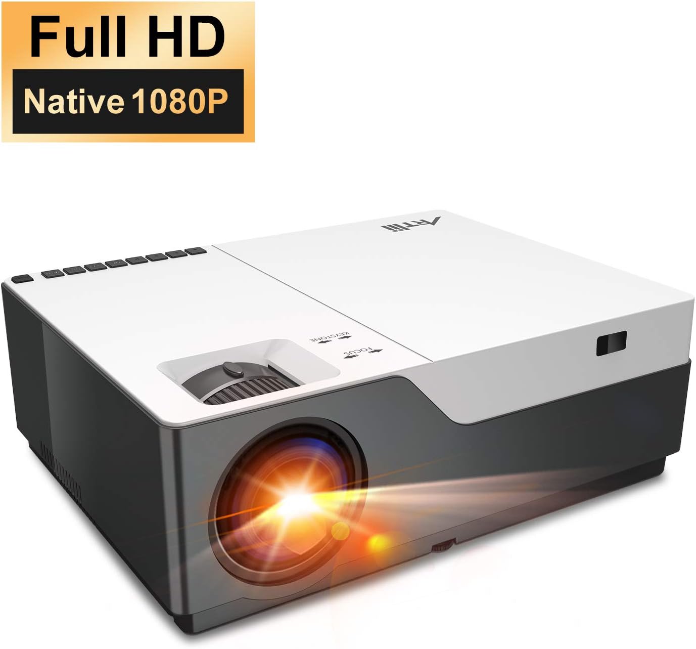 Full HD Projector Artlii Native 1080P Projector 300" Display 5000:1 Contrast LED Video Projector Home theater with Zoom Compatible TV Stick HDMI VGA USB Xbox Home and Outdoor Entertainment Remote Learning
