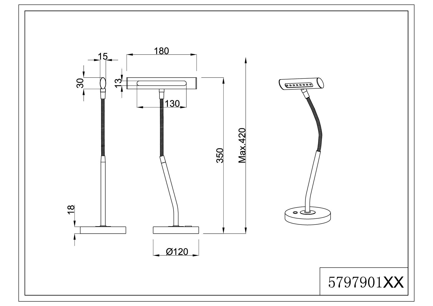 Trio 579790104 Lampada da Tavolo LED Touch, 4.0 Watt, 380 Lumen