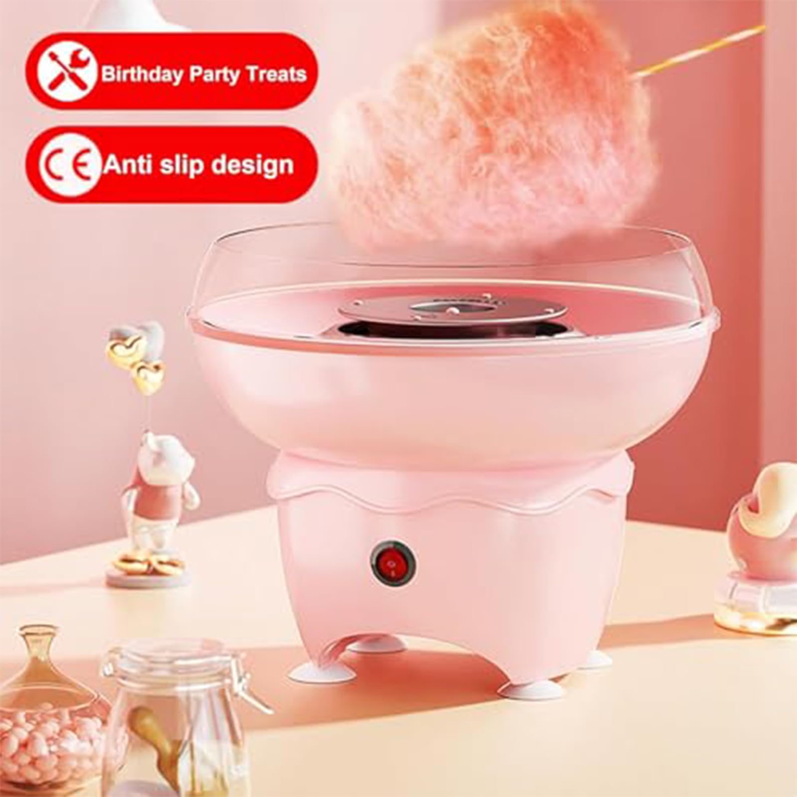 Máquina De Algodón De Azúcar, Máquina Eléctrica De Algodón De Azúcar De 400 W con Azúcar Sale En 3s, 267 MM De Diámetro Grande, Mini Fabricantes De Hilo Dental para El Hogar, Fiesta, Regalo Pink