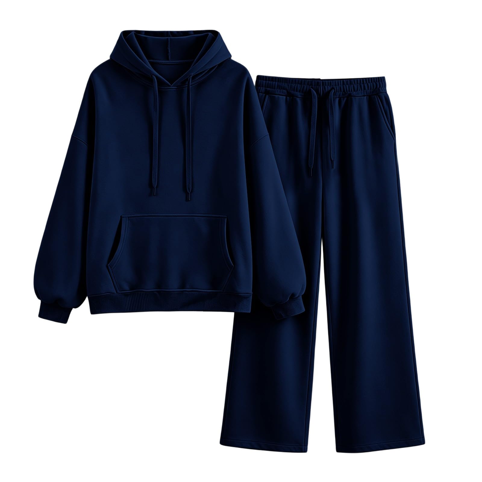 Survêtement 2 pièces élégant pour femme - Survêtement de sport pour femme | Avec poche kangourou, sweat à capuche, jambes larges, pantalon de jogging deux pièces, décontracté, coupe régulière
