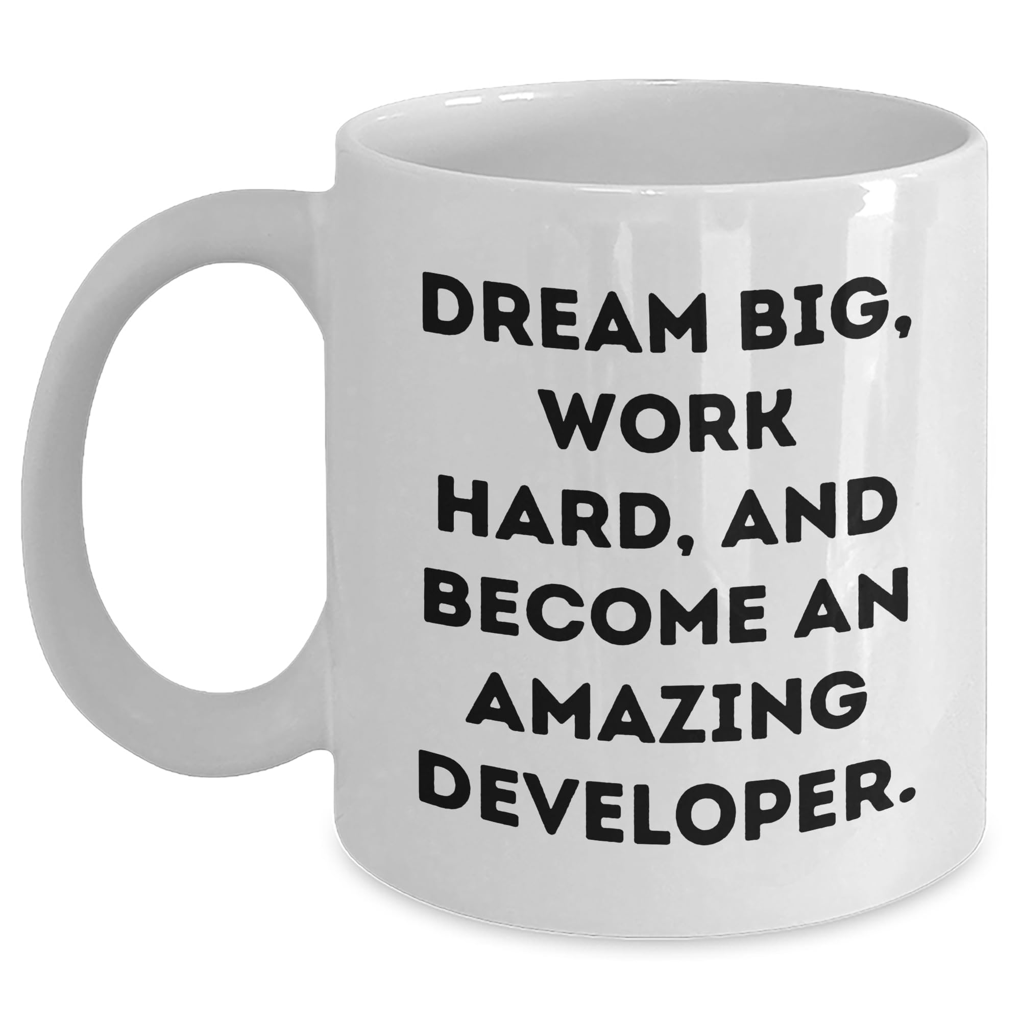 Dream Big Work Hard Developer White Coffee Mug Funny Birthday Unique Gift from Family to Developer