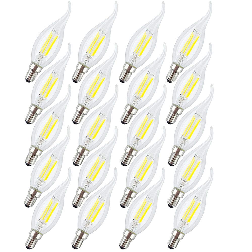 Packung mit 20 E14 LED Kerze Lampe,Retro Nicht Dimmbar Glühfaden Classic Kerzenform Filament,4W(Entspricht 40 W Halogenlampe)6500K Kaltweiß 400LM Klare Kerzenlampe