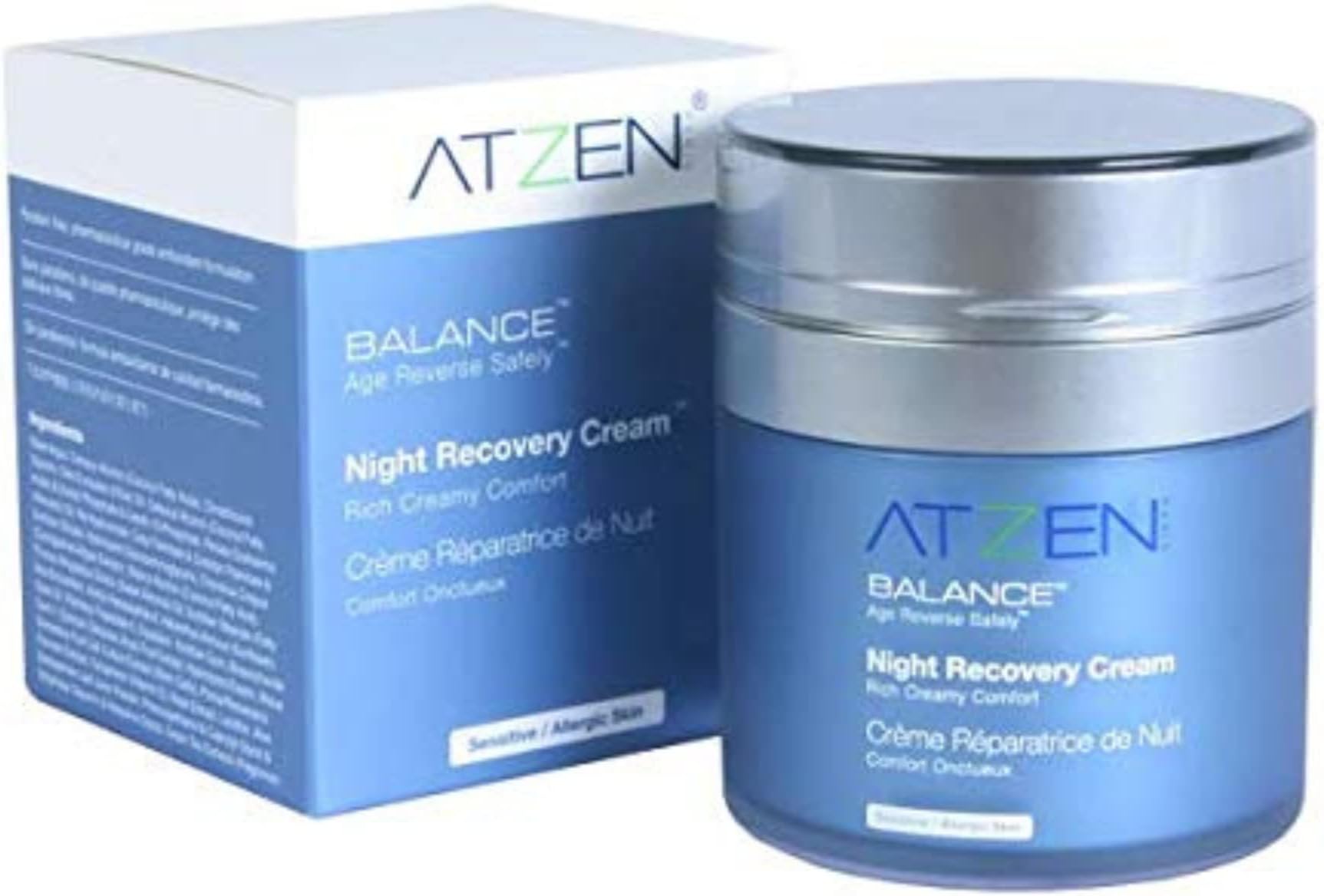 ATZEN Balance Night Recovery Cream | Organic Face & Eye Moisturizing Night Cream | Overnight Anti Aging Cream | Reduces Fine Lines, Wrinkles & Moisturizes Skin | Natural Ingredients: Retinol, Hyaluronic Acid, Peptides, Collagen & Vitamin E (1.7 oz)