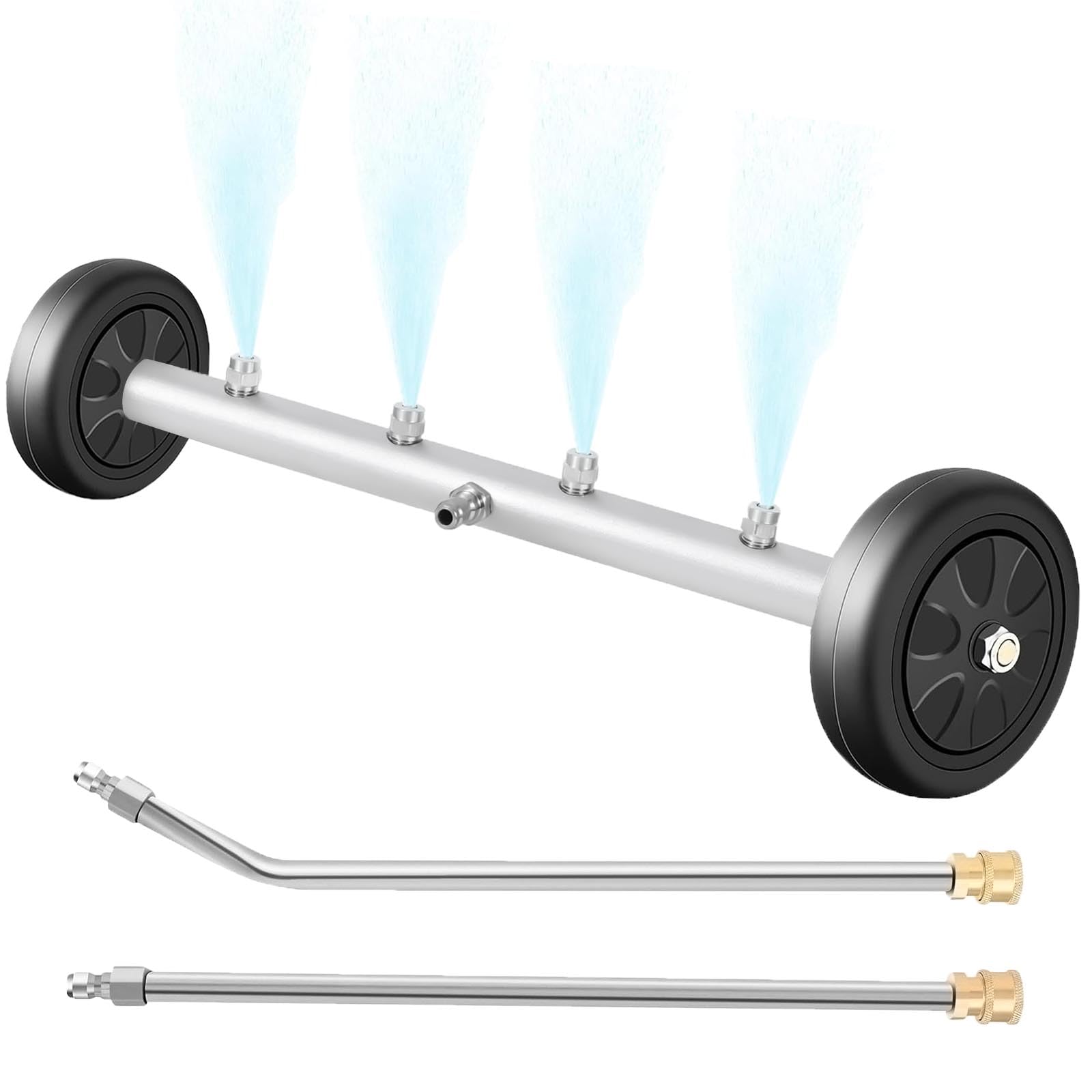 Yhmabc 多機能自動車高圧洗浄機シャーシスプレー 4穴ノズル車体下回りクリーナーアタッチメント ユニバーサル1/4インチコネクタ（延長ロッド*2）