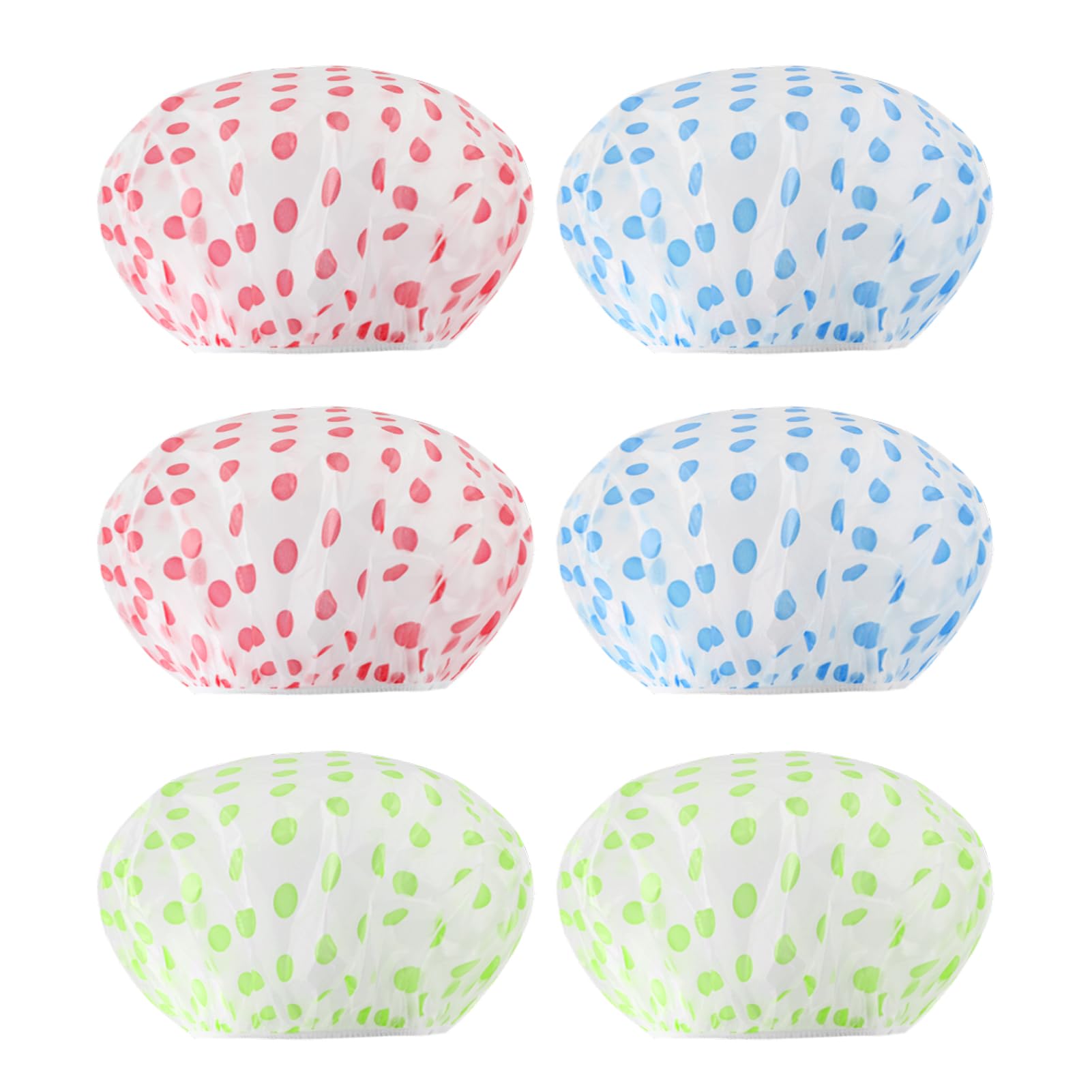 6 قطع من قبعة استحمام مقاومة للماء وقابلة لاعادة الاستخدام، قبعة استحمام للنساء ايفا بطبقتين مقاومة للماء، الاستحمام بالوان متنوعة، الموافق للمنتجعات الصحية وصالون الشعر والمنزل والفندق والسفر