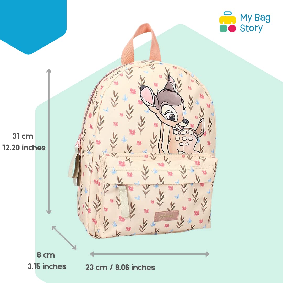 mybagstory - Plecak - Bambi - Beżowy - Disney - Dzieci - Szkoła - Żłobek - Przedszkole - Przedszkole - Tornister dziewczęcy - Rozmiar 31 cm - Regulowane ramiączka - Pomysł na prezent
