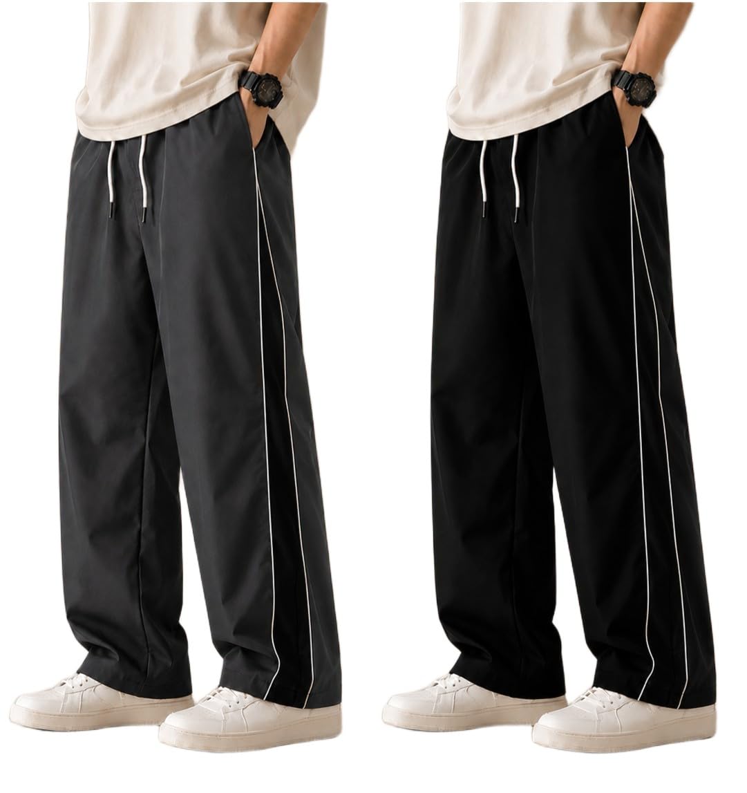 Blacktail Lycra Japanese Men's Baggy Track Pants, Loose Fit Wide Leg Joggers, Elastic Waist with Drawstring, Side Stripe, Casual Streetwear Combo-picture-31
