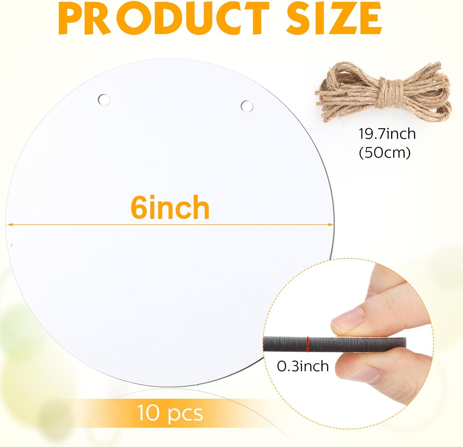 10 Pcs Round Sublimation Door Hanger Blanks Wall Hanging MDF Wood Blanks Unfinished Wooden Sign Circle Sublimation Sign with Rope for Heat Press Machine(6'' X 6'')