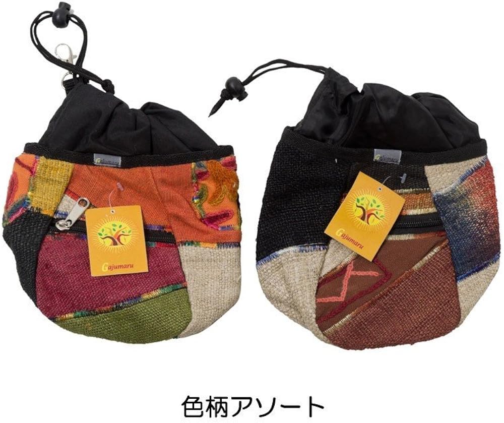 Amazon 国内free ヘンプ 大麻 パッチワーク チョークバッグ ヒップバッグ ケービング 登山 山登り トレッキング 色柄アソート1点 選択 メンズ 通販