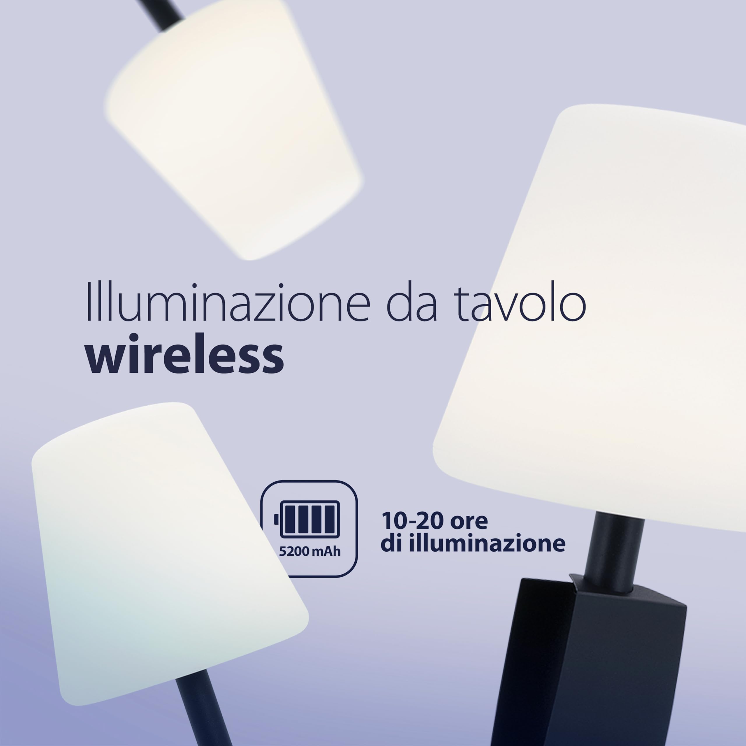 SECURIT - Lampada Da Tavolo LED Michelle - Per Caffè, Ristoranti, Bar, Hotel - Per Interni Ed Esterni - Senza Fili - Ricarica USB - Colore Bianco/Nero