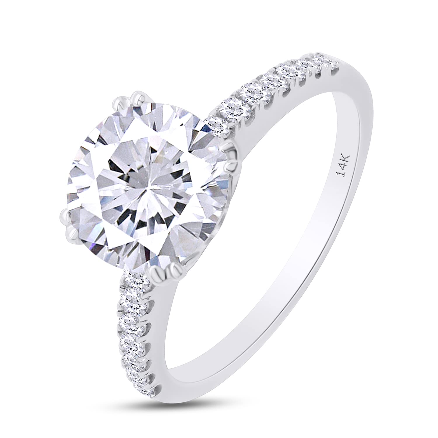 SAVEARTH DIAMONDS2 Carat Center 8MM Round Cut Lab Created Moissanite Diamond Solitaire Engagement Ring for Women In 14K Solid Gold (G-H Color, VVS1 Clarity, 2 Cttw)