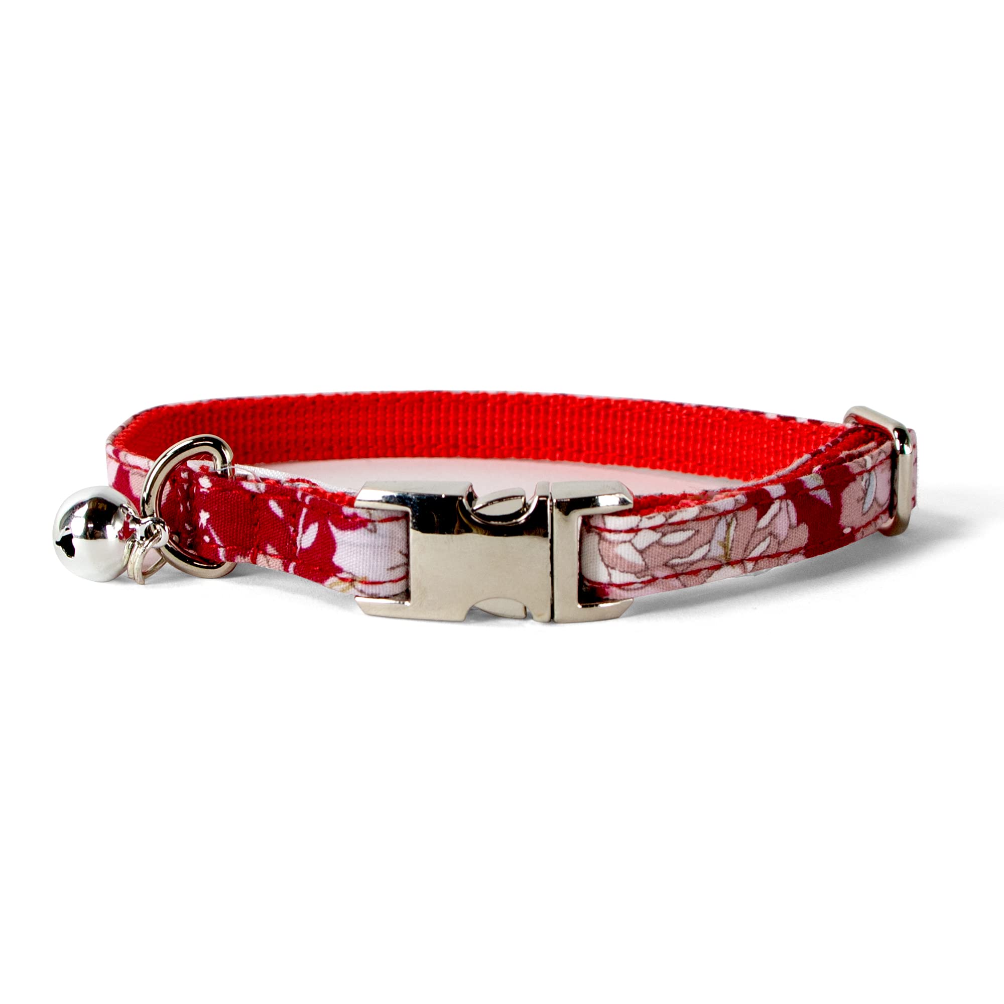Collar de gato con hebilla plateada cromada brillante Sam & Maui y acabado textil Premium