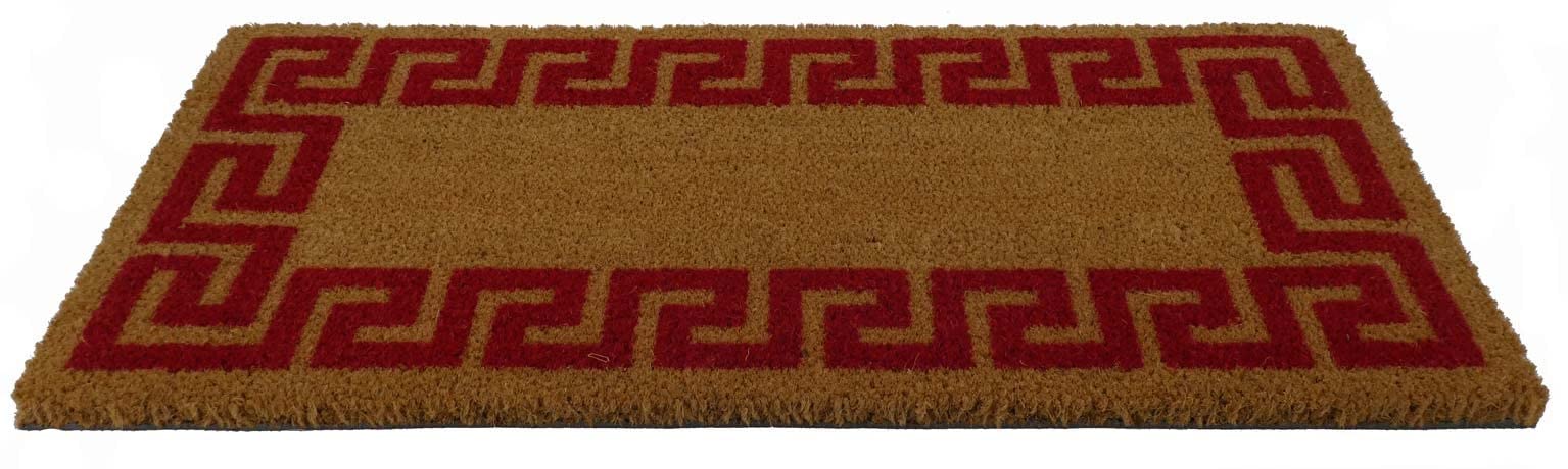 Casatessile Zerbino Antiscivolo in Cocco Naturale IMPERATORE Greca Elegante Tappeto da Ingresso - Bordeaux, 60x120 cm.
