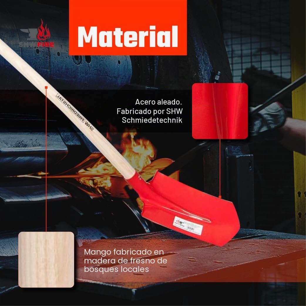 SHW-FIRE Pala de trinchera de cable de 30 x 16 cm con protección contra golpes, acero especial resistente, mango largo de madera de fresno, ideal para zanjas estrechas, pala para drenaje y colocación