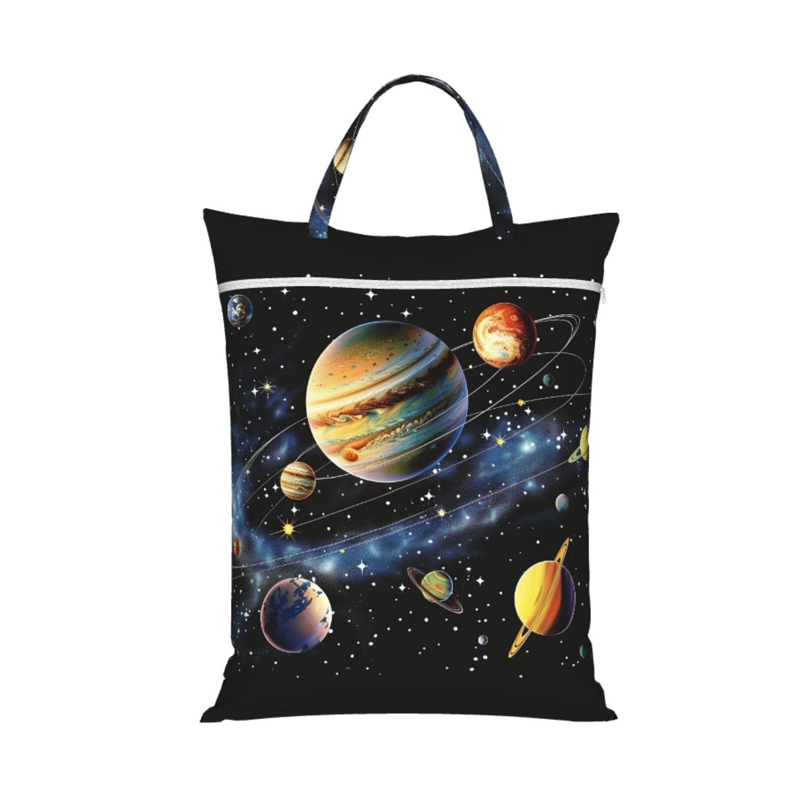 Large Travel Laundry Bags,Planets Stars and Galaxy Print with Handle Foldable Laundry Bag for Holidays Gym Swimming and Family Trips, 1Pcs