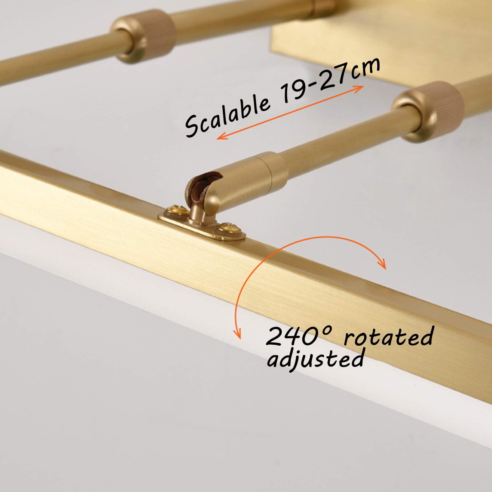 Applique Murale Moderne en Laiton doré pour Miroir de Salle de Bain avec Appliques murales étanches, Angle réglable et éclairage d'armoire 4000K pour Coiffeuse 73CM 16W