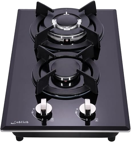 Cocina de gas de 12 pies,Cocina de gas de vidrio templado de 2 quemadores,Estufa de gas incorporada de 2 quemadores Estufa de gas de vidrio