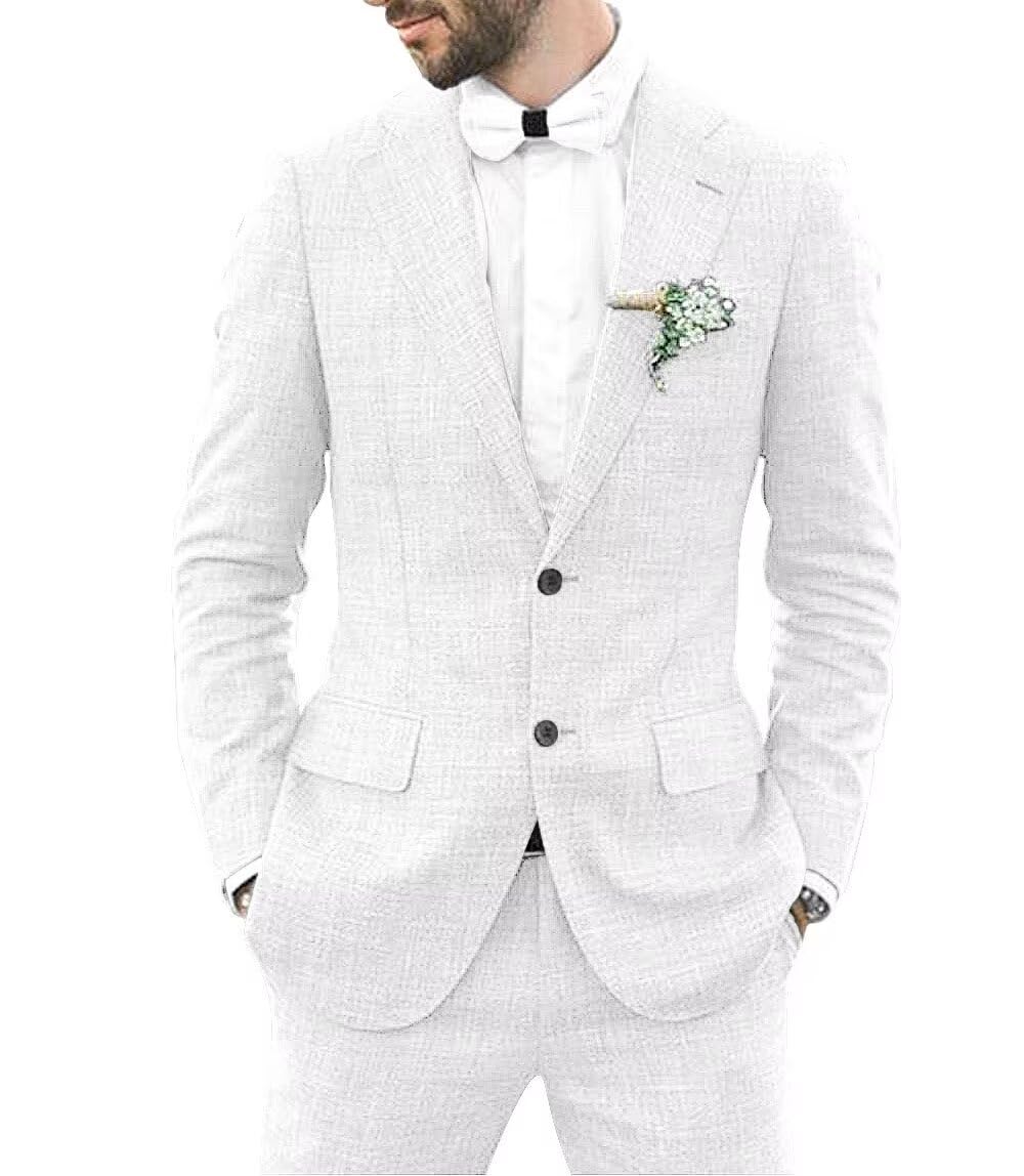 Men's Natural 2 Piece Side Vents Two Buttons Regular Fit Linen Suit - Mens Linen Suit