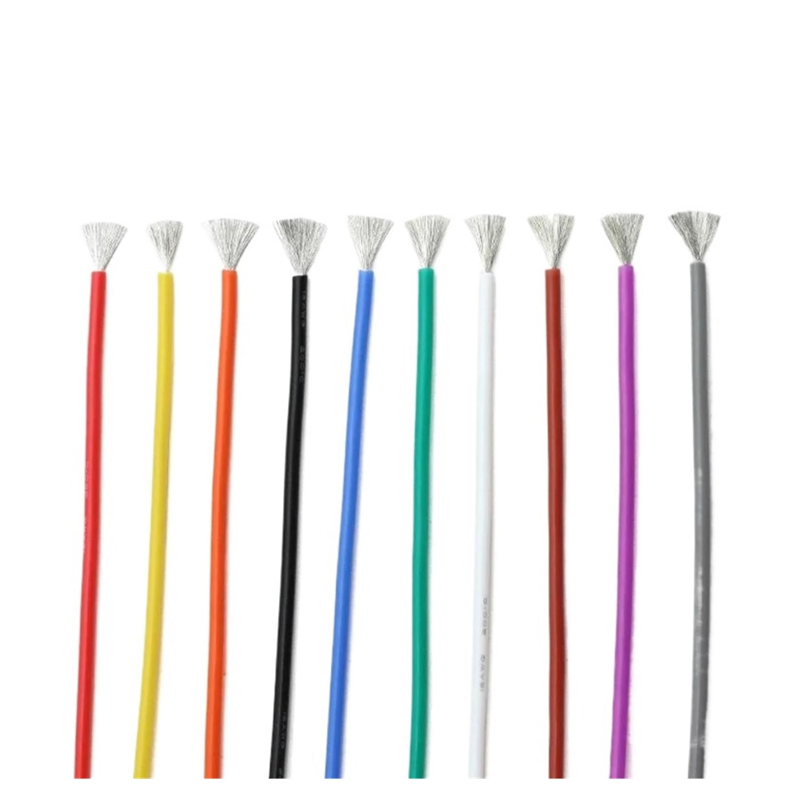 Cable de silicona Flexible de 1~50m, Cable de cobre resistente al calor de alta temperatura 28 26 24 22 20 18 16 15 14 13 12 10 AWG(Green,50 meters,20AWG)