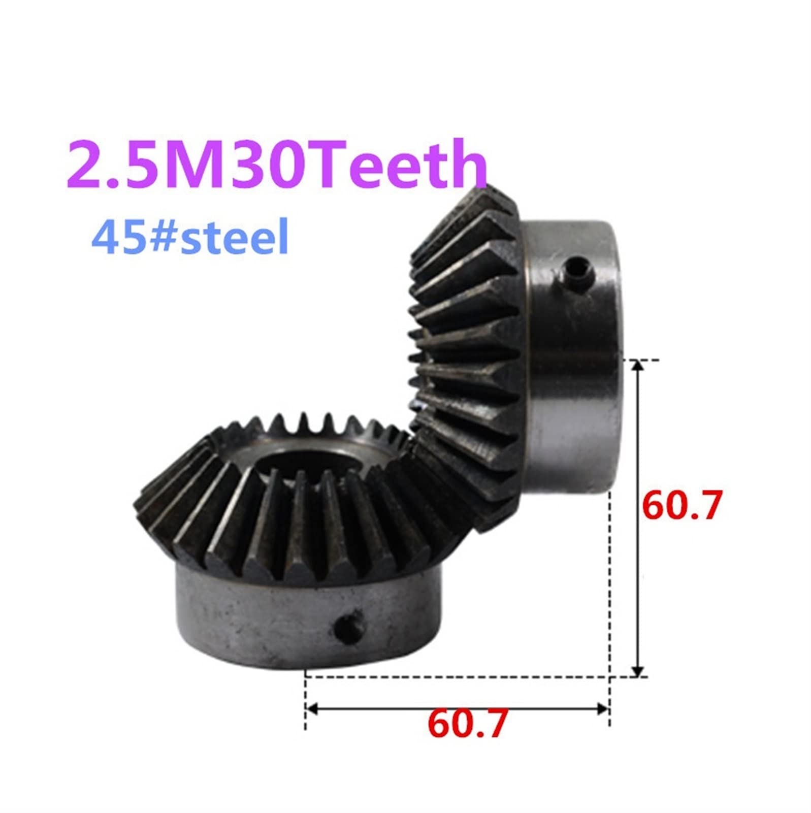 angle de transmission 2 pièces 2.5M 30T engrenage conique 15mm 17mm 18mm 20mm 30mm 35mm alésage 2.5 Module 30 dents engrenage conique hélicoïdal M6 vis 90 degrés maillage arbre d'entraînement ( Color