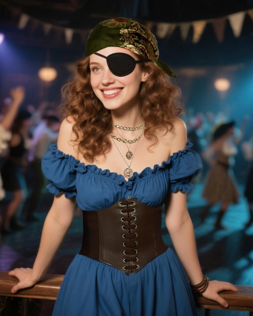 kasahara Pirate Costume Accessories Women Pirate Bandanas Head Scarf Eye Patch Medieval Corset Necklace Jewelry