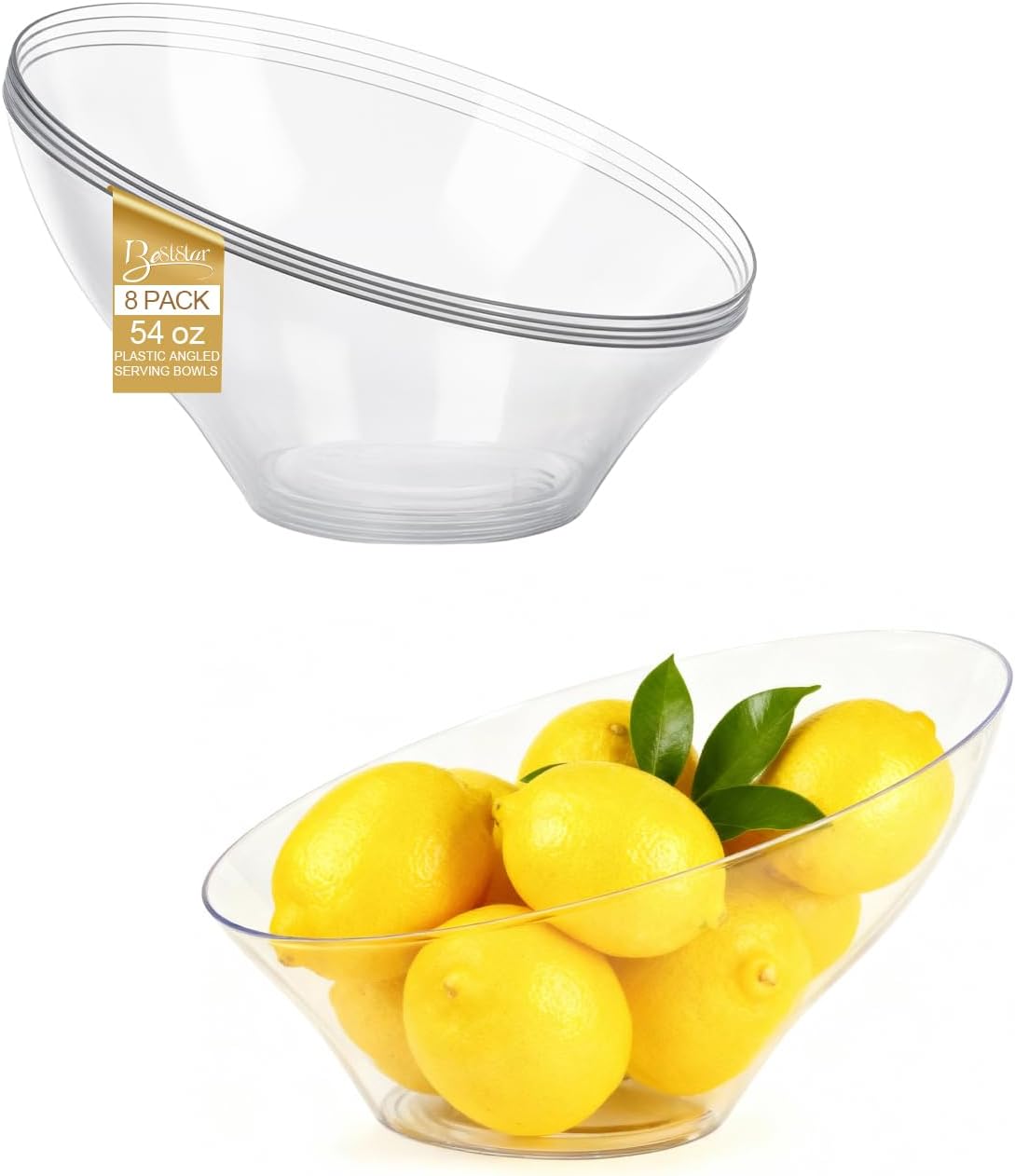 BESTSTAR Clear Plastic Serving Bowls 8 Pack 54 OZ– Angled Disposable Party Bowls for Chips, Salad, Fruit & Candy – Heavy Duty Clear Serving Bowls for Parties, Buffet, Catering, Wedding, Daily Use