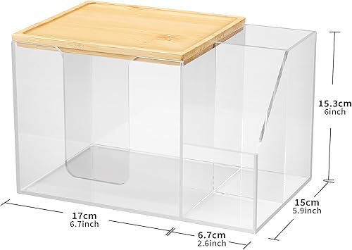 Miniatura 7 de Caja desechable para toallas faciales, contenedor de toalla de acrílico transparente con tapa de bambú para 50 toallas limpias XL (toallas no