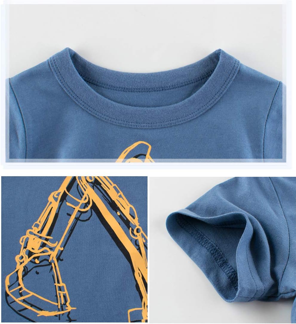 4-Pack Toddler Boys Dinosaur Shirts Shark Excavator Truck T-Shirts Graphic Short Sleeve Tees - Image 6