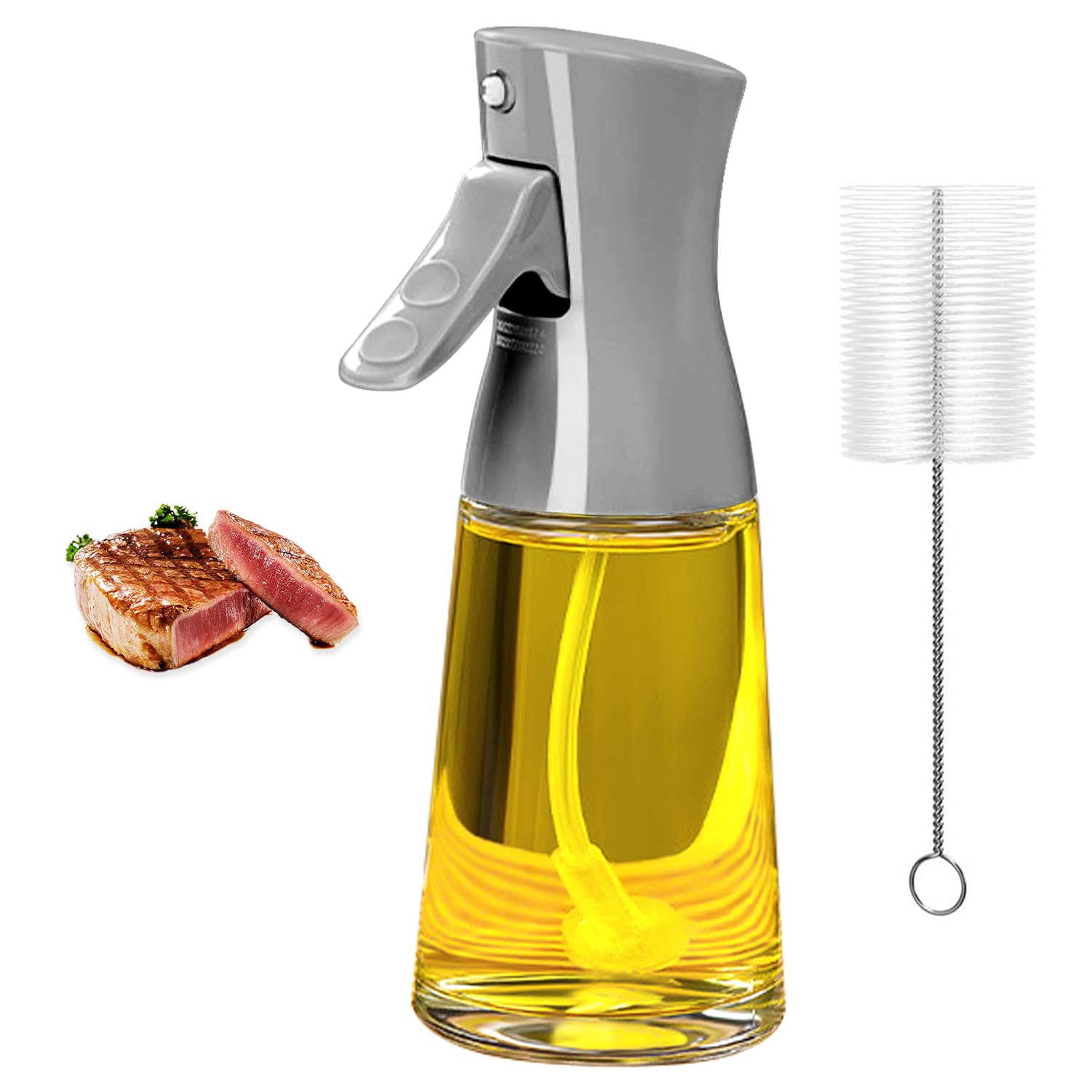 Showvigor Glass Oil Sprayer for Cooking, 180ml Olive Oil Sprayer Bottle with Brush, Olive Oil Spray Mister, Kitchen Gadgets Accessories for Air Fryer, Canola Oil Spritzer (GREY)