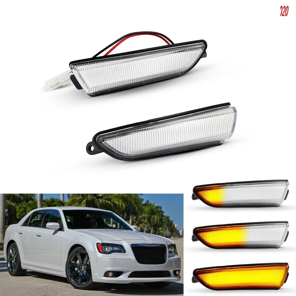 2 szt. DRL + dynamiczny/normalny błysk w lusterku włączony kierunkowskaz światło do jazdy dziennej białe lub niebieskie dla CHRYSLER 300 2011-2020(Dynamic,Smoked lens)
