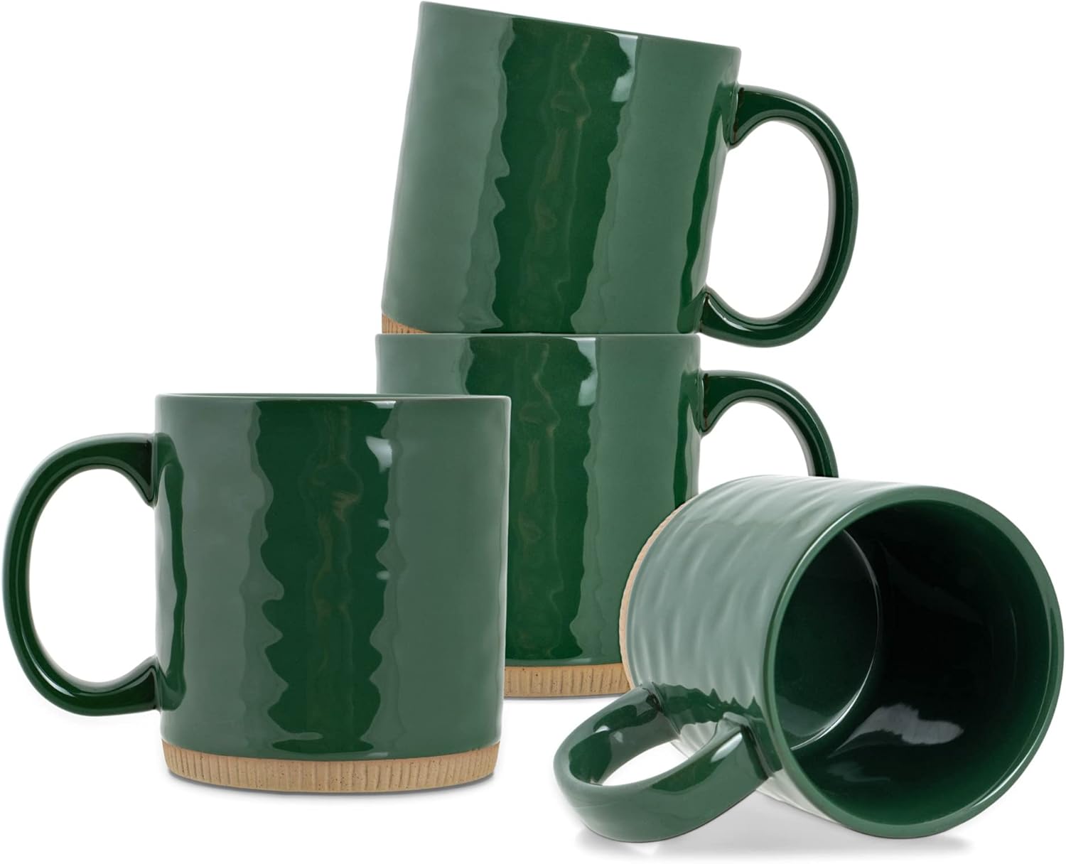 Elanze Designs High Gloss Raw Clay Bottom 15 ounce Ceramic Stoneware Coffee Mugs Set of 4, Green…