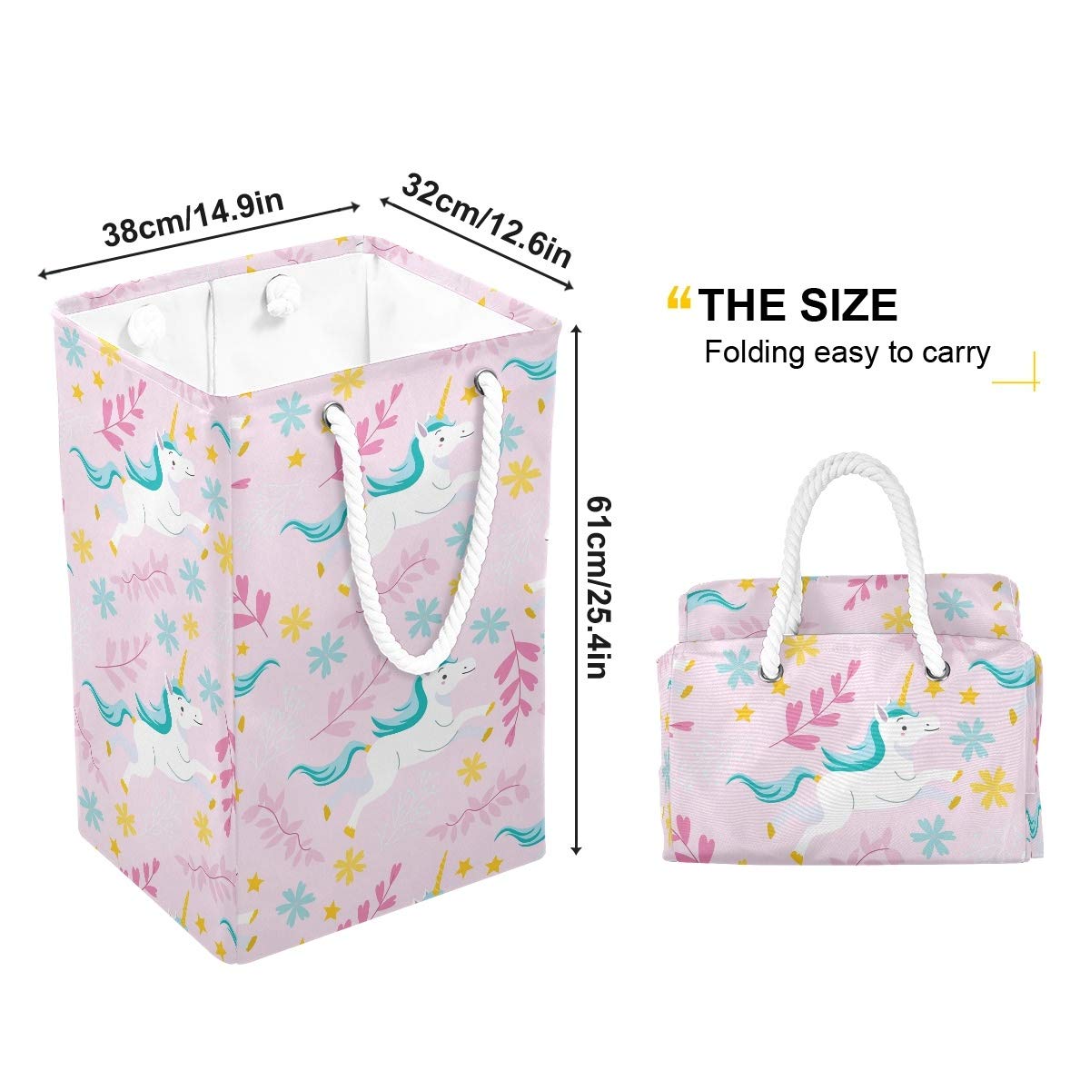 Bolsa de lavandería grande con diseño de unicornio, color rosa
