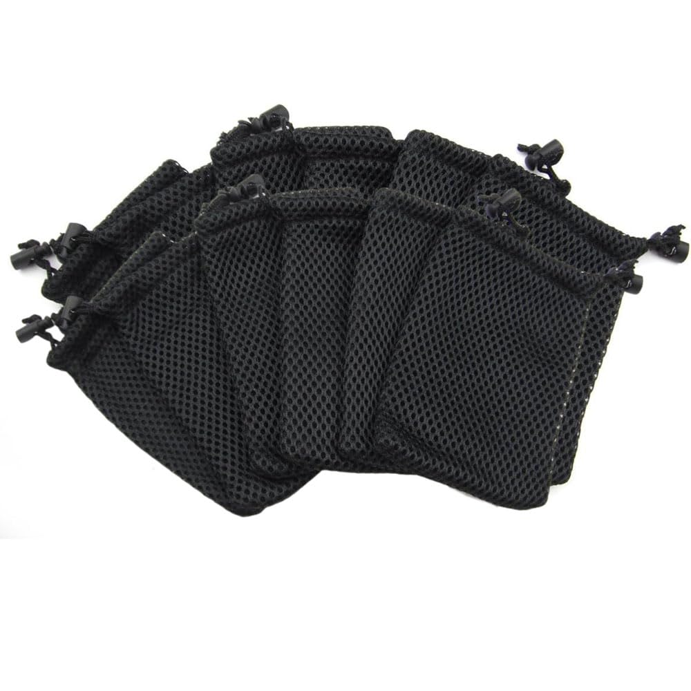 Fetoatar Nylon Mesh Drawstring Bag, 5 x 3.5 Inch Small Storage Pouch String Bags for Mini Stuff MP3 Charger Earphone Key (Black, 5x3.5 Inch-12Pcs)