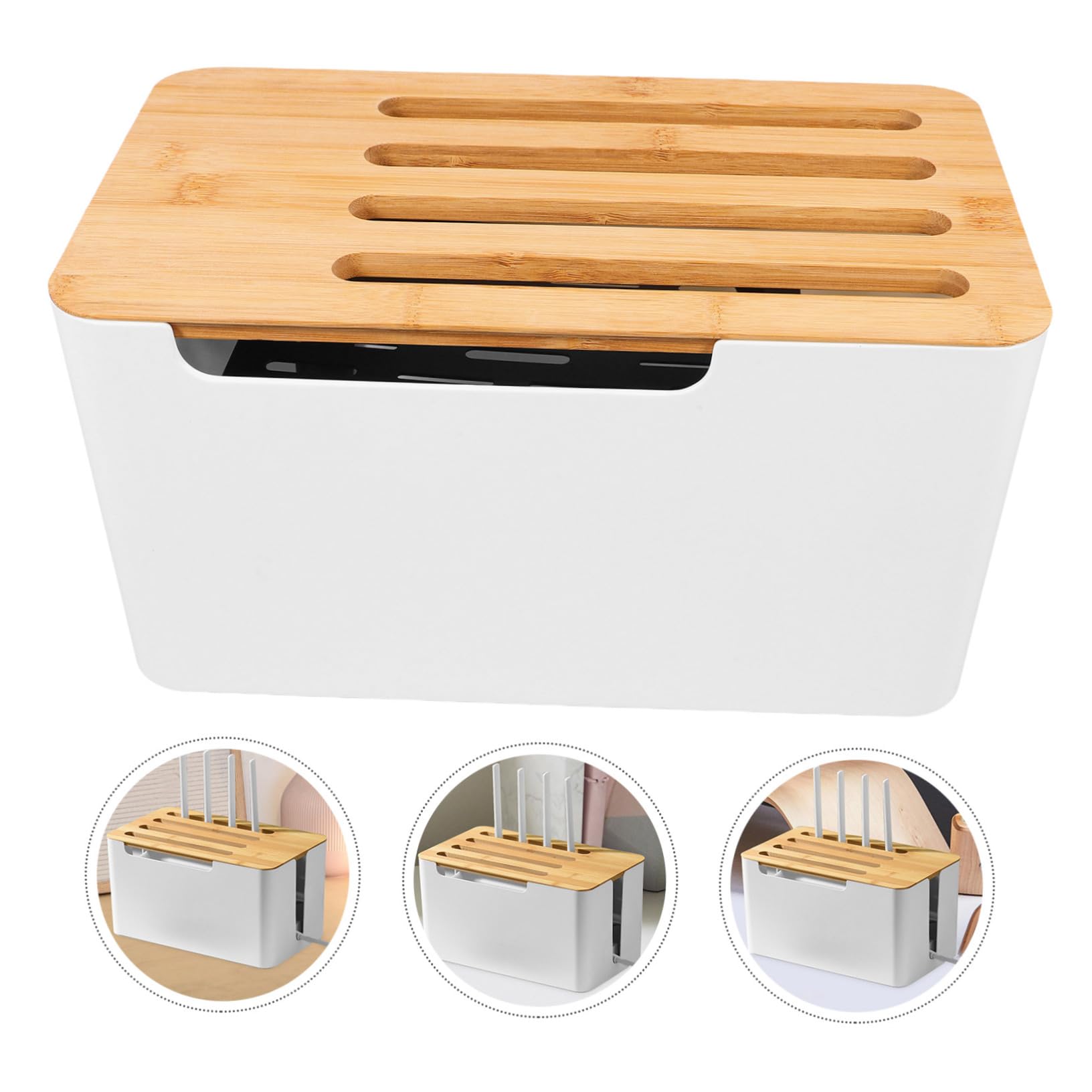 jojofuny Caja De Gestión De Cables De Alimentación Organizador De Cables Eléctricos para Ocultar Enchufes con Tapa De Bambú para Escritorio y Espacios Interiores