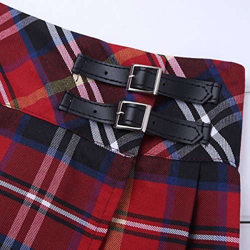 inhzoy Kids Girls' Tartan Plaid Billie Kilt Mini Skirt Schoolgirl Cheerleading Costumes Uniform Scottish Skort Red 12 - Thumbnail 5