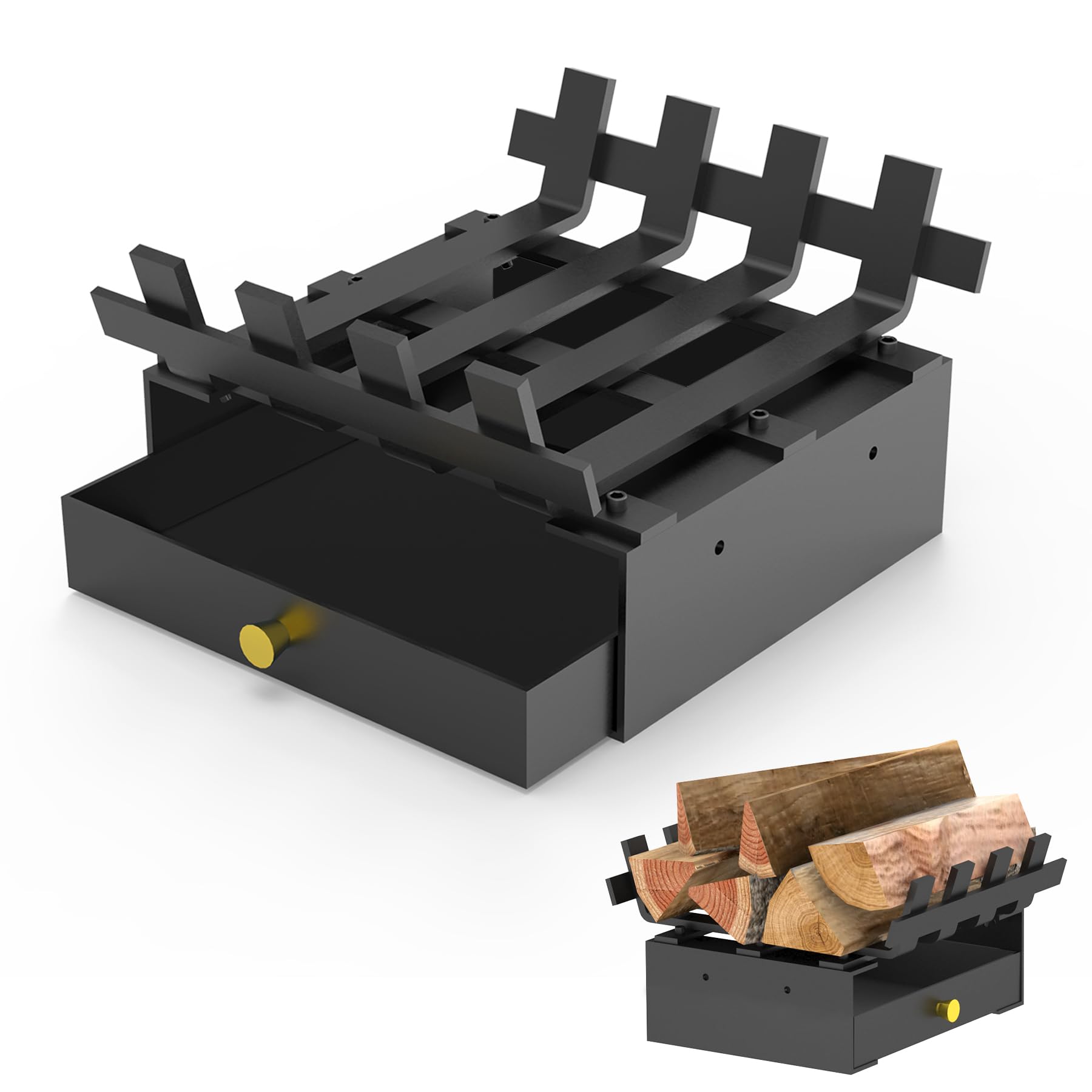 Pearwow Fireplace Grate with Ash Tray Kit,10 Inch Wide Heavy Duty Solid