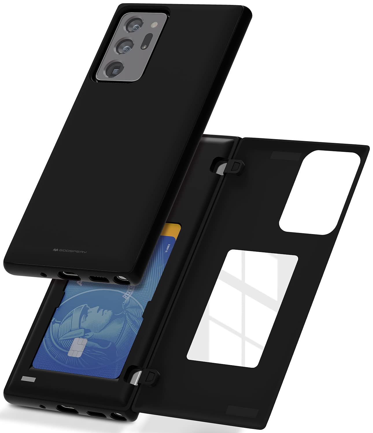 Goosperyfor Samsung Galaxy Note 20 Ultra 6.9"(2020) Card Holder Wallet Case, Easy Magnetic Door Closure Protective Dual Layer Bumper Sturdy Phone Back Cover with Hidden Mirror (Black)