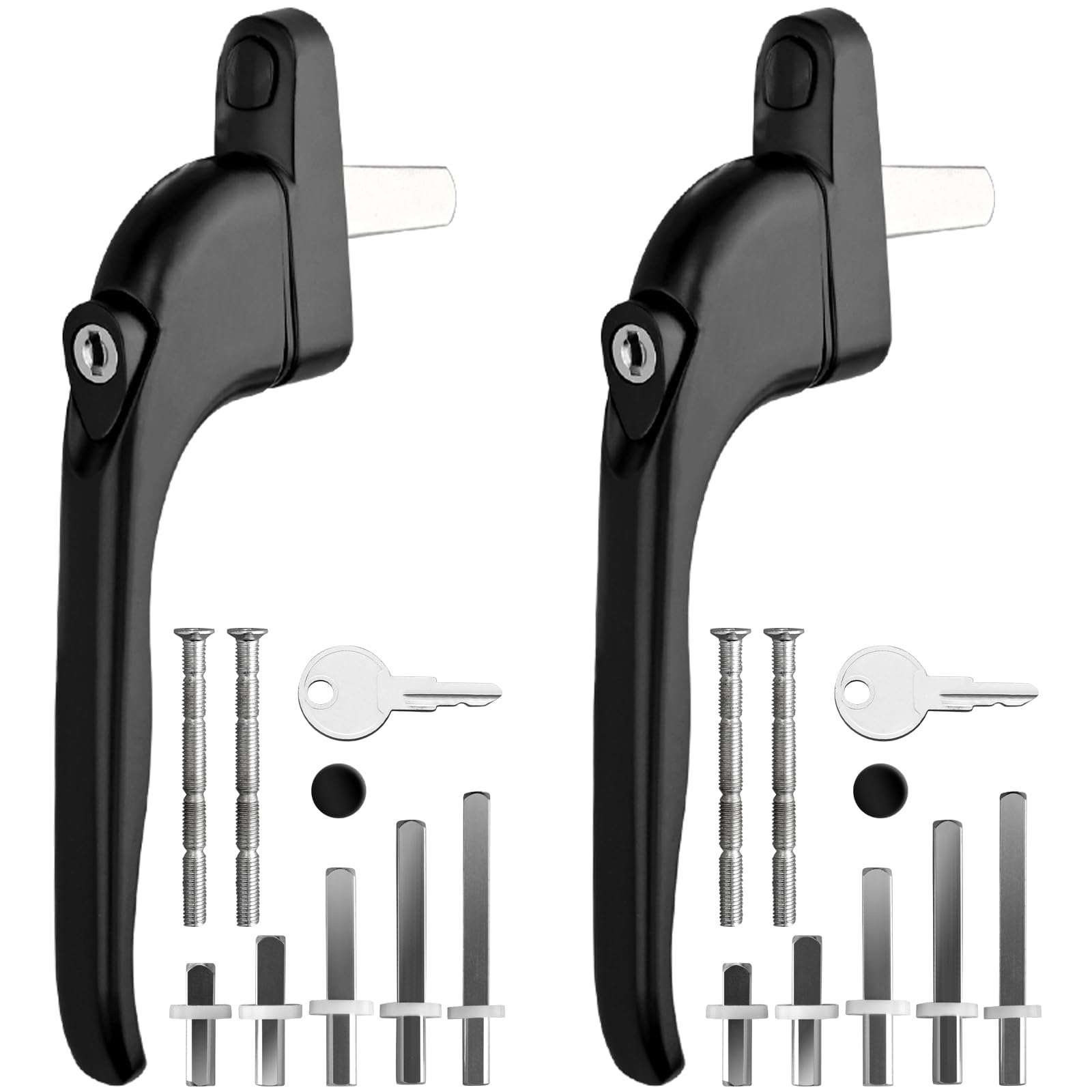 Kamtop Window Handle for uPVC Windows, Universal Espag Handles with Key, Aluminum Lockable Window Handle Inline Locking with 10, 15, 30, 43, 55mm Spindle (Black, 2PCSxB)