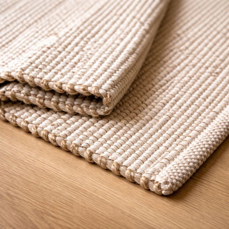 Jute Cotton Hand Woven Natural Farmhouse Area Rug for Living Room - Rustic Vintage Bohemian Décor - (5' x 8' Natural)
