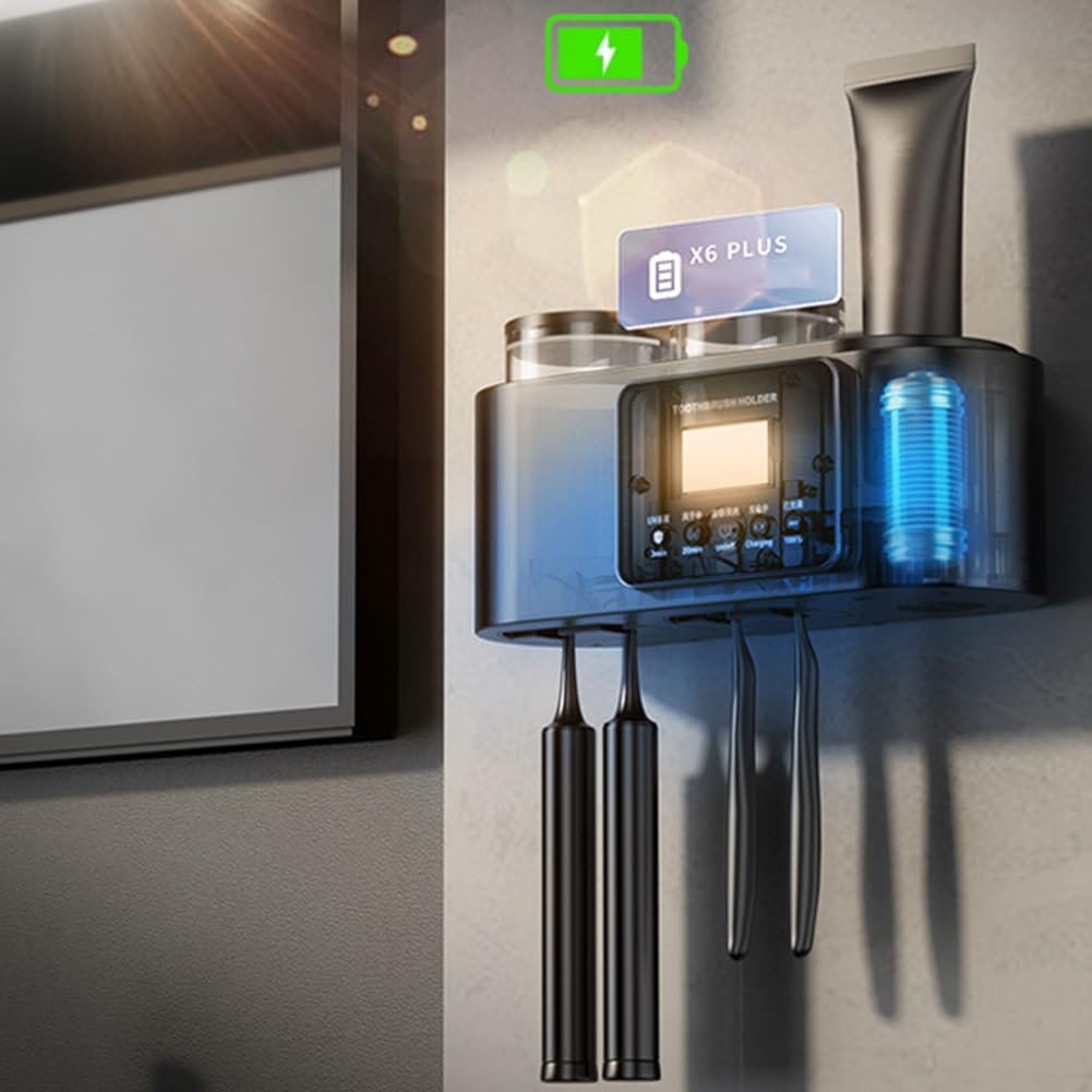 Portaspazzolino da parete Portaspazzolino elettrico, fori, organizer intelligente per spazzolino da denti con 4 fessure per spazzole, facile da installare