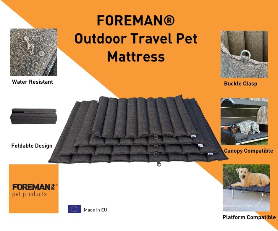 review Foreman Foldable Outdoor Indoor Waterproof Heavy Duty Dog Bed Foam Mattress, Durable Water Resistant, Portable and Camping Travel Pet Mat, Medium 30
