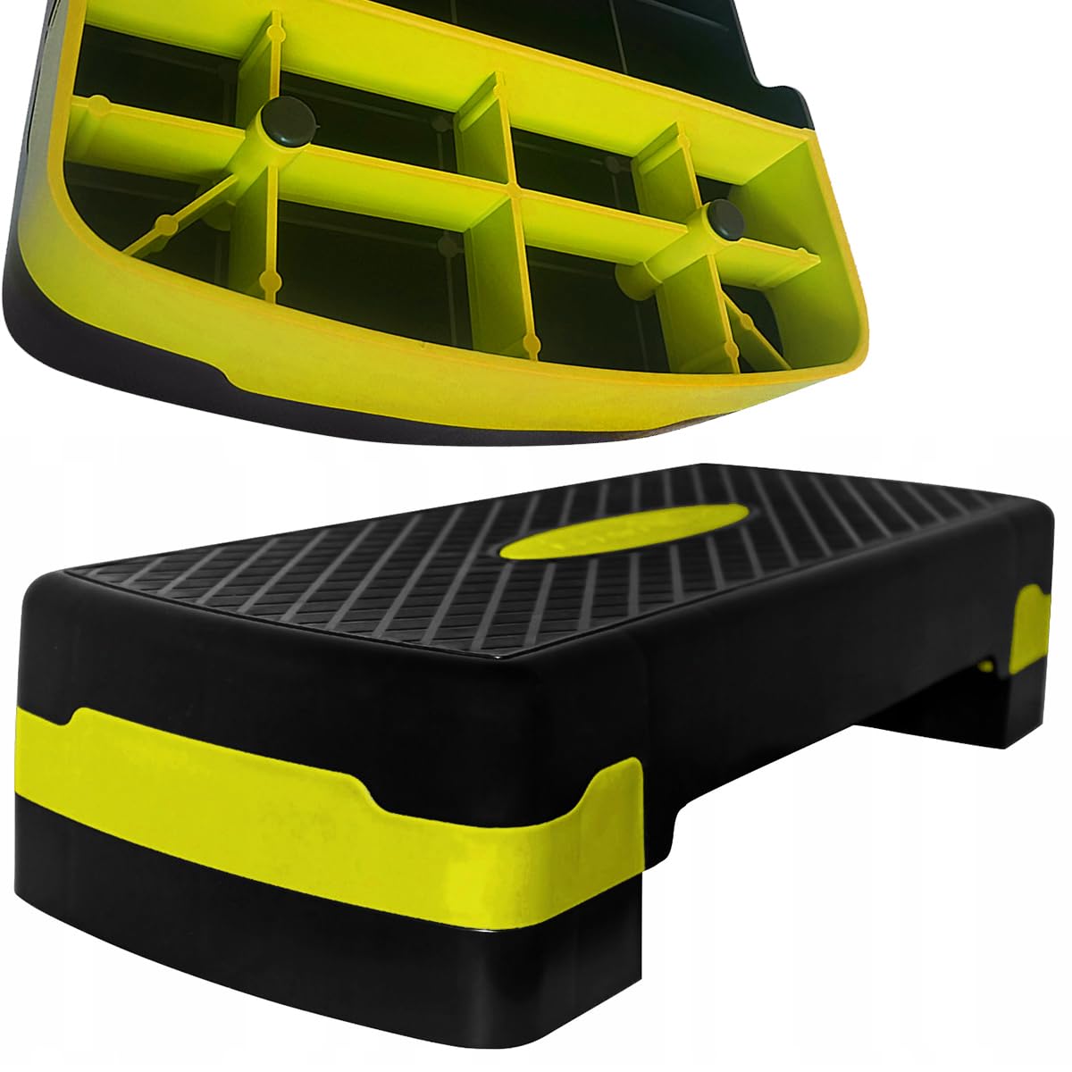 SportVida Steppbrett für Aerobic - Stepper für zuhause Training - Stepper Fitness - Fitnessgeräte für Fitnessstudio - Step Bench Höhenverstellbar - Viele Varianten (Gelb 2-Tritthöhen)