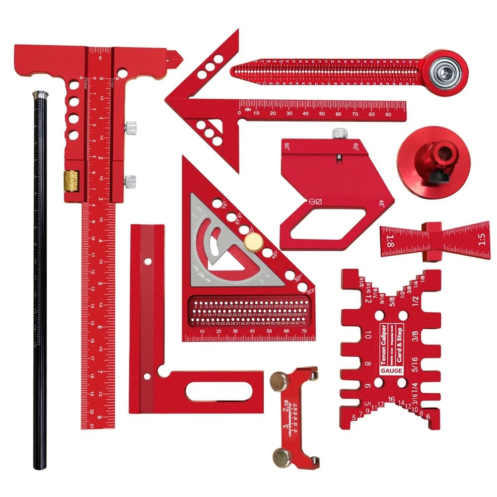 Kit de Escuadra para Carpintería con Bloque de Posicionamiento para Escuadra en T y 10 Guías de Afilado de Compás.
