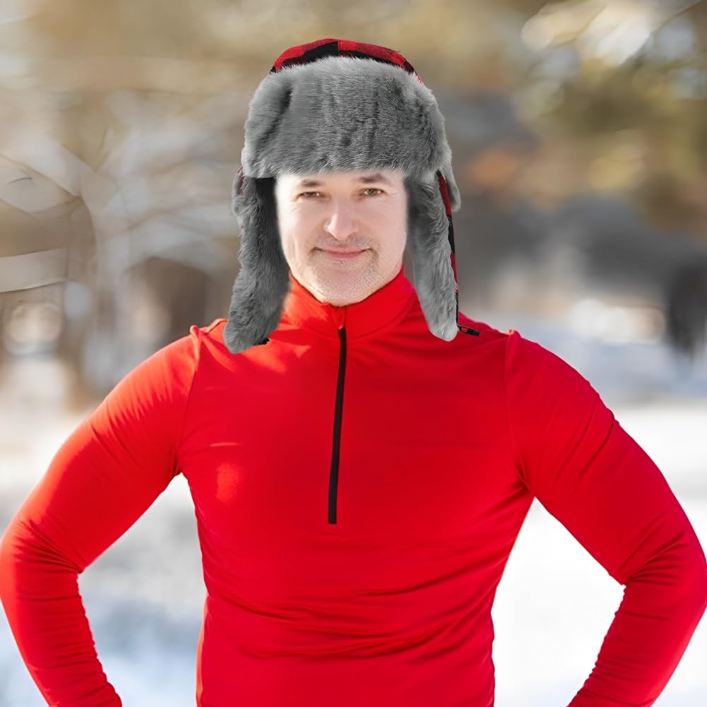 Winter Trapper Hat Warm Plaid Hat Men Women Plush Earflap Hat with Windproof Mask for Hunting Skiing Cycling