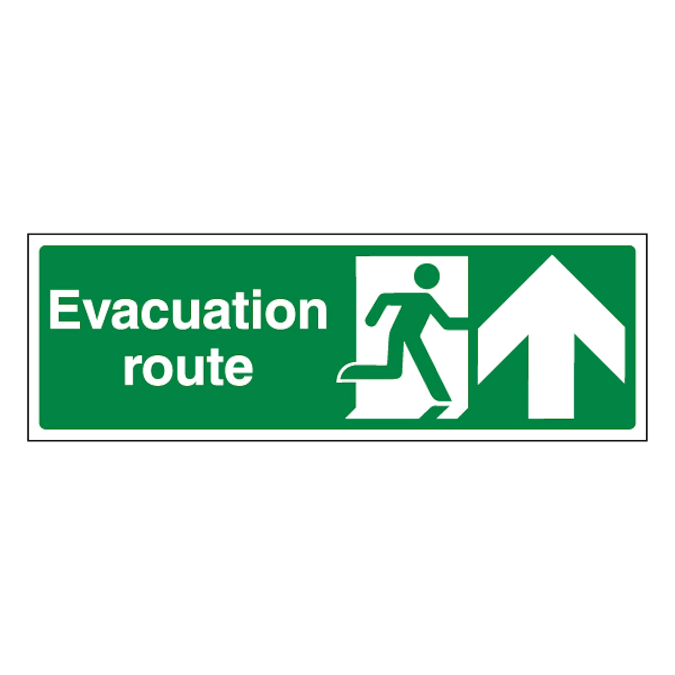 V Safety Evacuation Route Arrow Up 300 x 100 mm - Perspex Clear Cast Acrylic Safety Sign