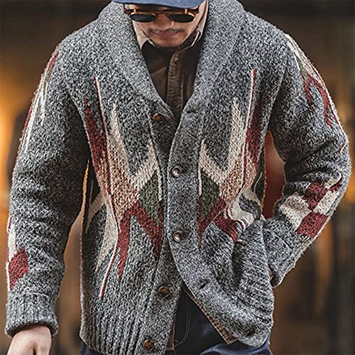 Mens Cable Knit Cardigan Stretch Lapel Thickened Long Sleeve Jacquard Vintage Cardigans2
