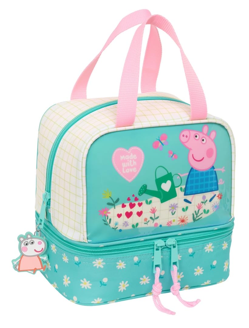 PEPPA Pig Pretty Flowers - Porte-goûter isotherme de qualité et de grande résistance, porte-gobelet, ricreo, snack, collation 20 x 15 x 20 cm, menthe/jaune pastel M, décontracté