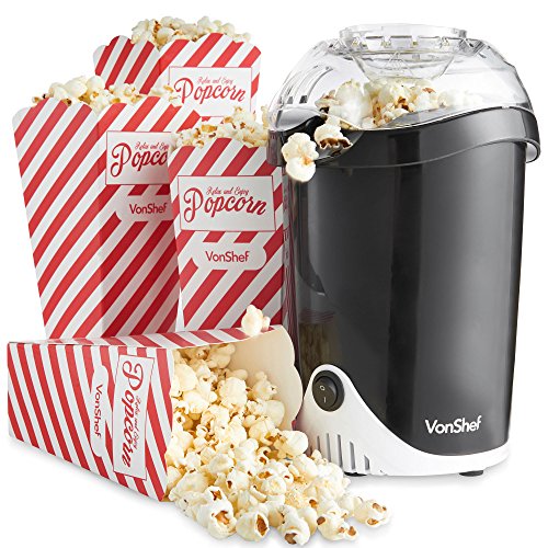 VonShef Fat-Free Hot Air Popcorn Maker with 6 Popcorn Boxes Included
