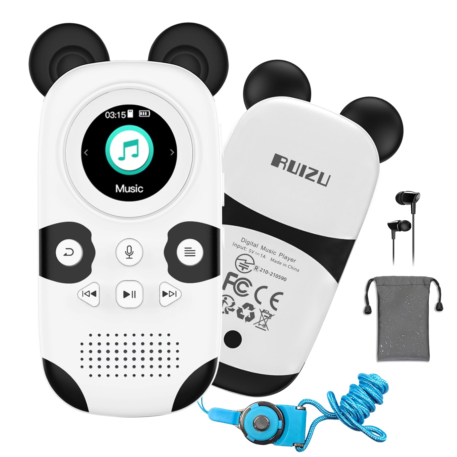 RUIZU 64 GB dziecięcy odtwarzacz MP3 z Bluetooth 5.3, głośnik i słuchawki, łatwa obsługa, bez smartfona, radia FM, nagrywanie głosu, budzik