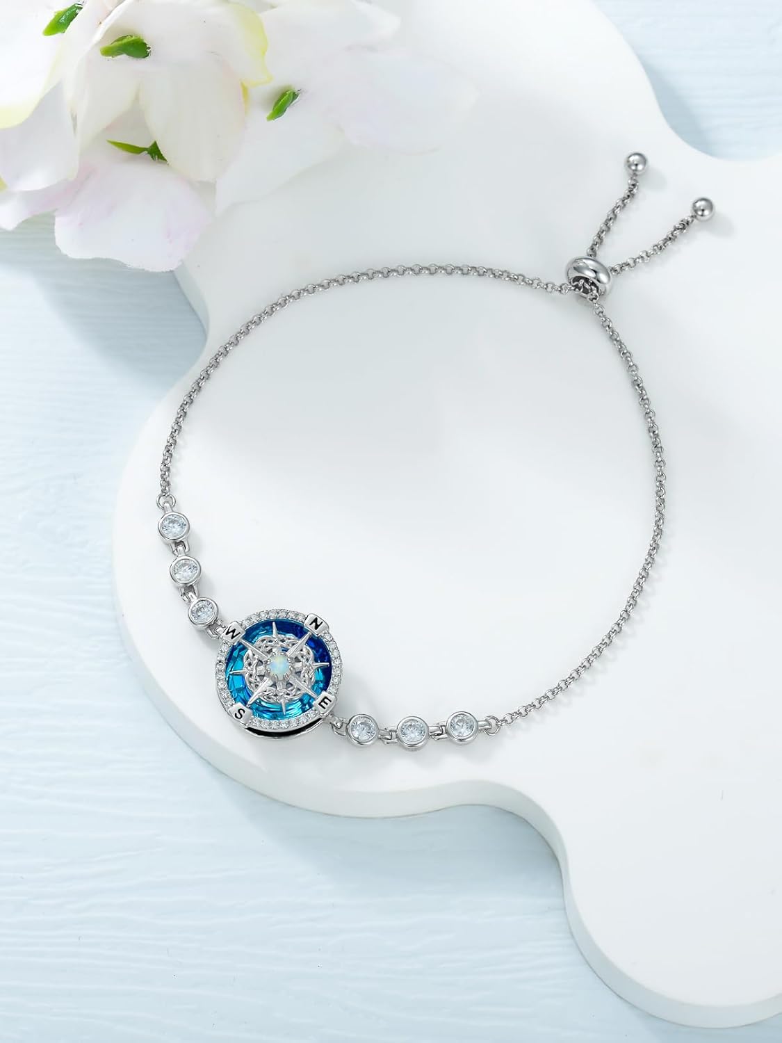 WINNICACA Valentine’s Day Gifts for Wife Compass Bracelet Anklet 925 Sterling Silver Celtic Knot Bracelets for Women Compass Jewelry with Blue Crystal Graduation Gifts for Sisters Daughter Wife - Image 5